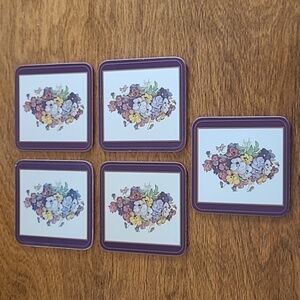 PIMPERNEL Vintage Pansy Pattern Set of 5 Cork Backed Coasters, Original Box